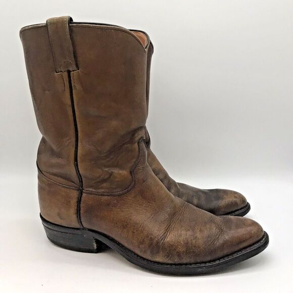 Justin 3826 Farm & Ranch Boss Brown Leather Cowboy Boots Men's 8.5 EE Work Shoes - Picture 1 of 12